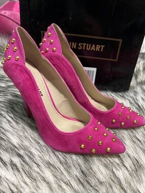 Colin Stuart Genuine Leather Rose Pink Gold Studded Pumps 7.5